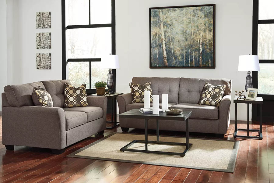 living room furniture set with a decorative table and candles