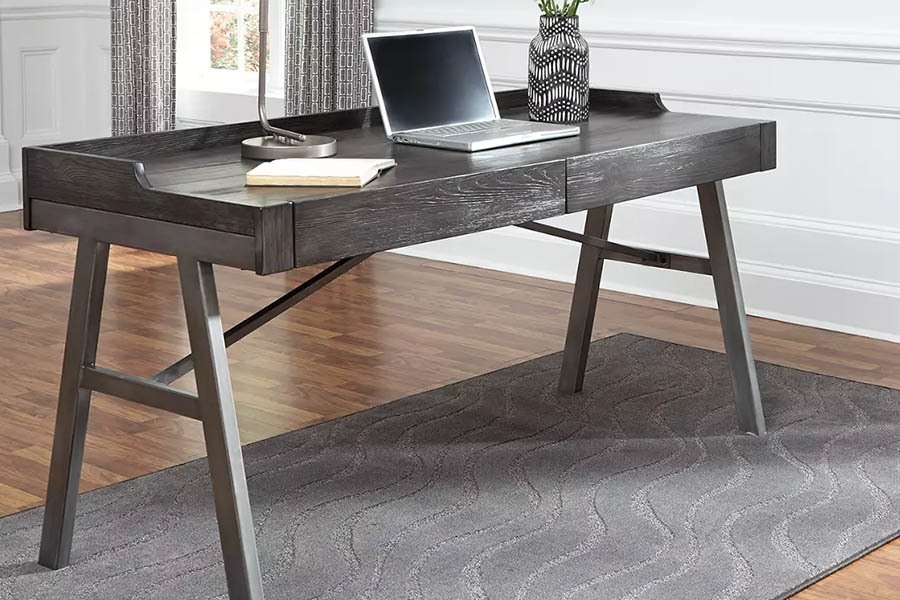 dark grey wood and metal home office desk