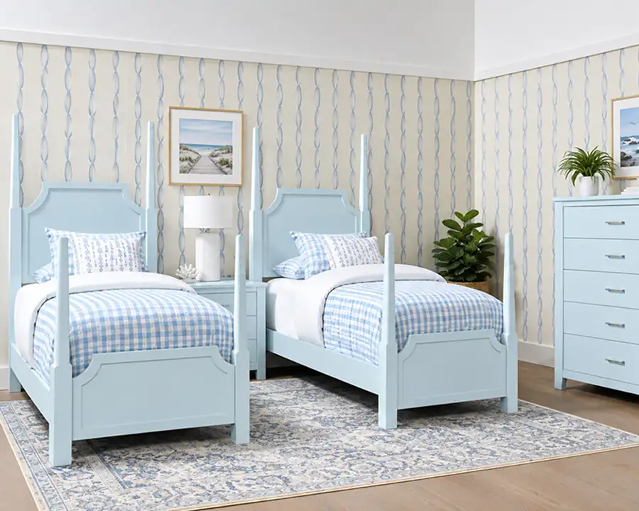 light blue Vaughan-Bassett Tide and Timber Pencil Poster Beds