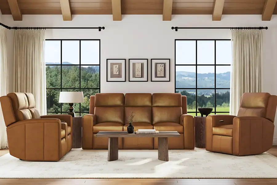 Flexsteel Wyatt Power Reclining Living Room Set with power headrests and lumbar support