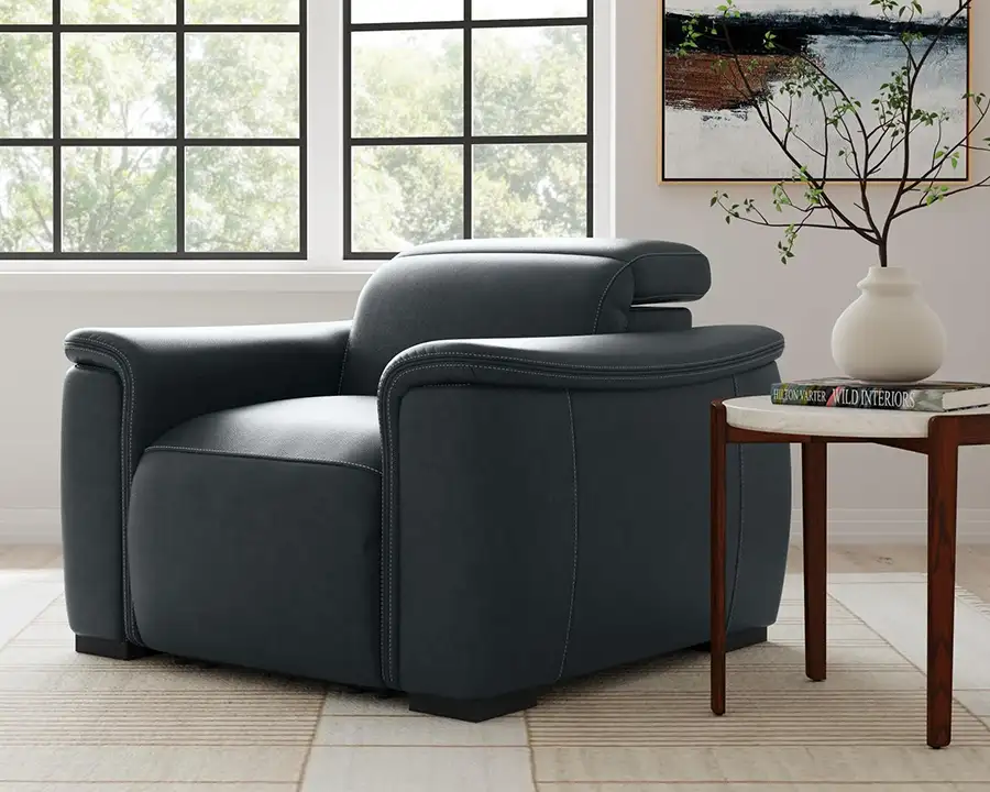 Camden Abyss Blue Leather Power Recliner with Power Headrest by Flexsteel